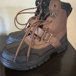 Polo Ralph Lauren Boys Colby Leather Duck Boots Youth Size 4 Lace Up Buckle Logo